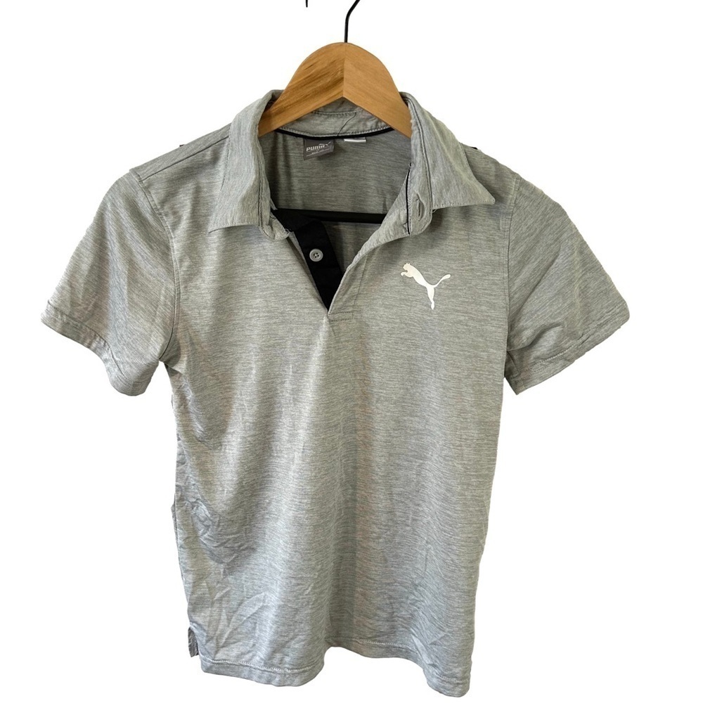 PUMA Polo Shirt Boy's Size medium (10-12) Gray Heather Short Sleeve Logo